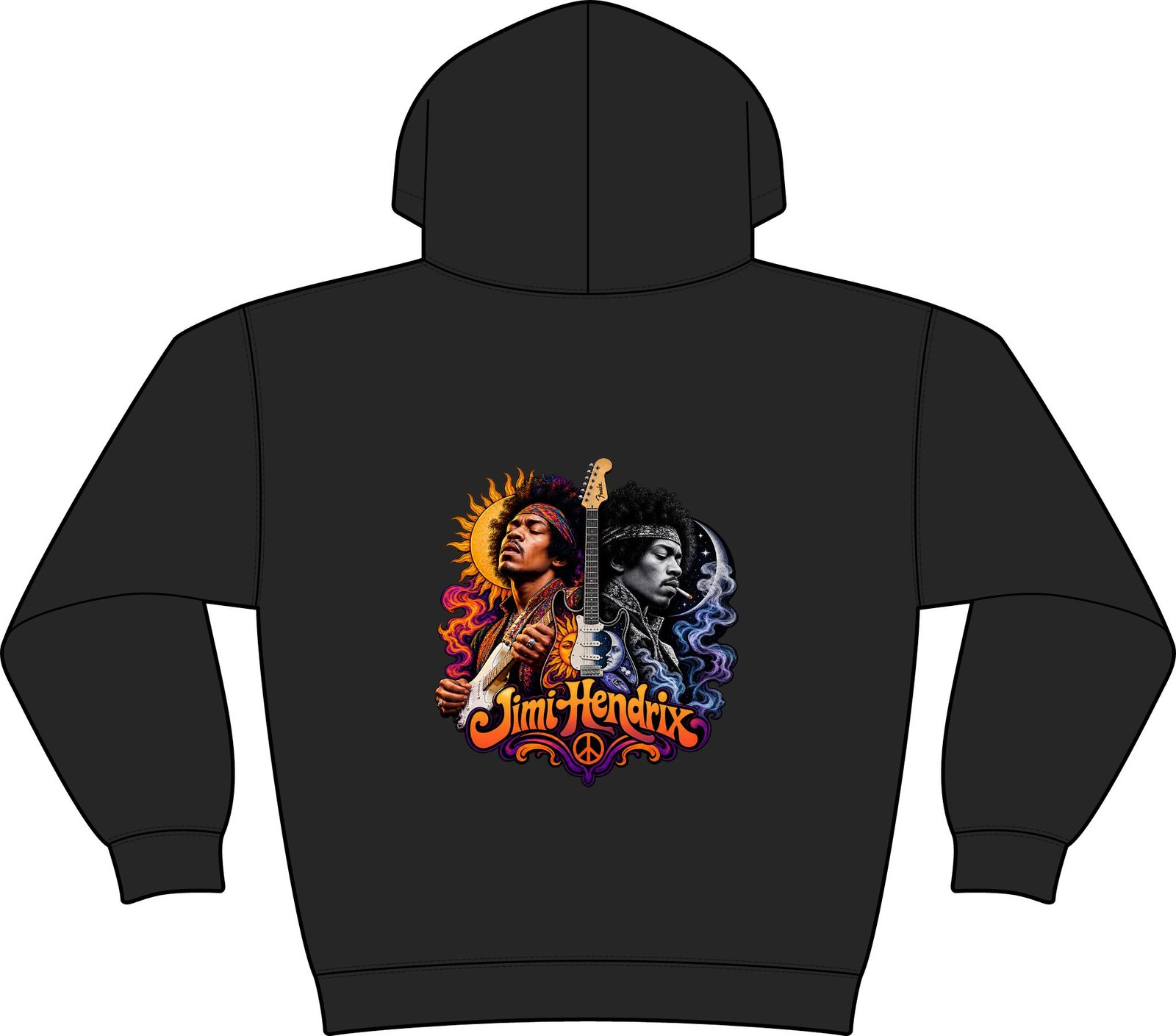 Jimi Hendrix Psychedelic Portrait Hoodie - Vintage Rock Fleece Pullover - Image 4