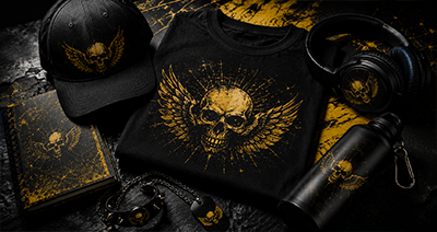 Rock-music-merchandise-collection-in-black-and-gold